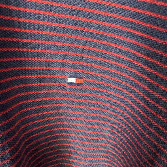 Tommy Hilfiger Polo Shirt Men's L Blue and Red Striped Casual Short Sleeve - Picture 4 of 12